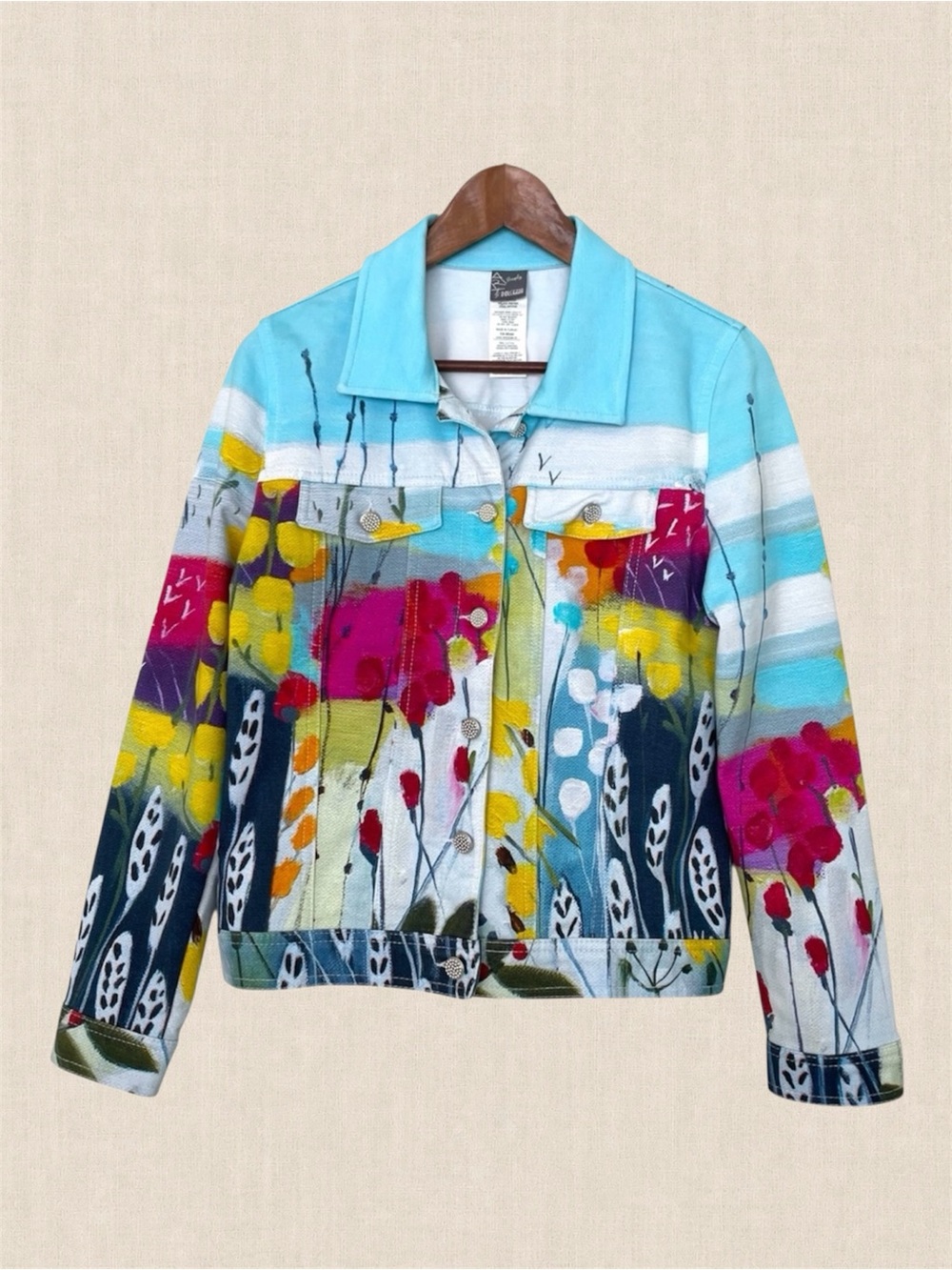 Dolcezza Artwear Bomber Jacket Colorful Floral Tulip Print Med Stretch Abstract